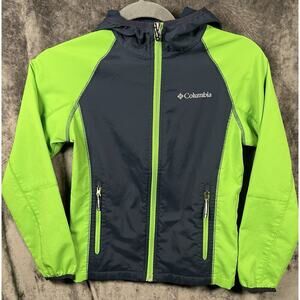Columbia Kids Hooded Softshell Jacket Green/Navy Size S (8) Model XB3970